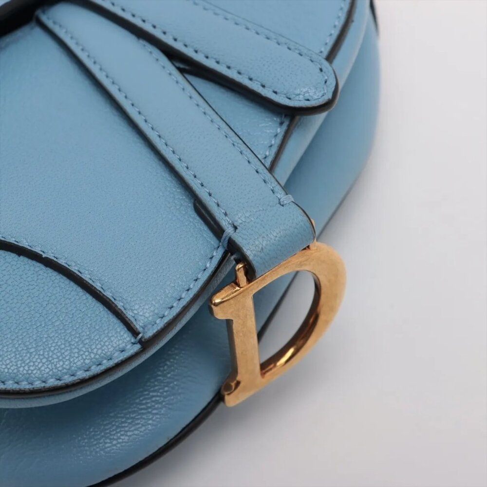 Sold Out Christian Dior Saddle Bag Leather 2 Way Handbag Blue - Picture 8 of 14